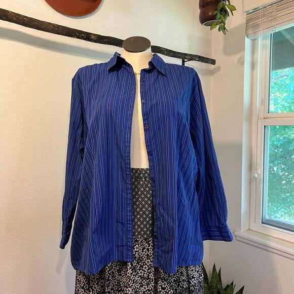 Vintage 90s 100% Cotton Blue Textured Stripe Menswear Oversized Shirt Size 2X - Picture 11 of 11